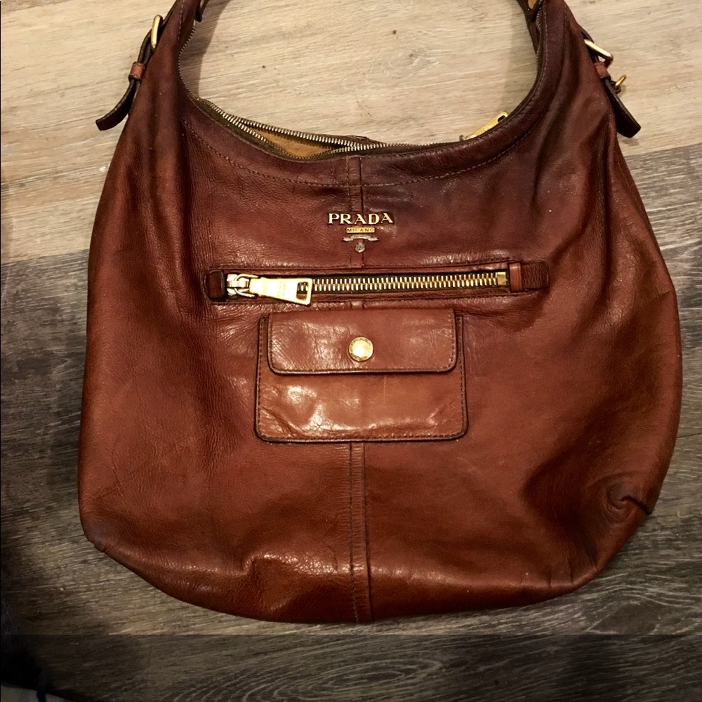 Prada hobo cognac leather authentic